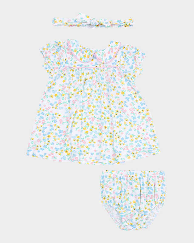 Girl's Caroline's Calico Baby Doll Dress W/ Bloomers & Knot Headband, Size Newborn-24